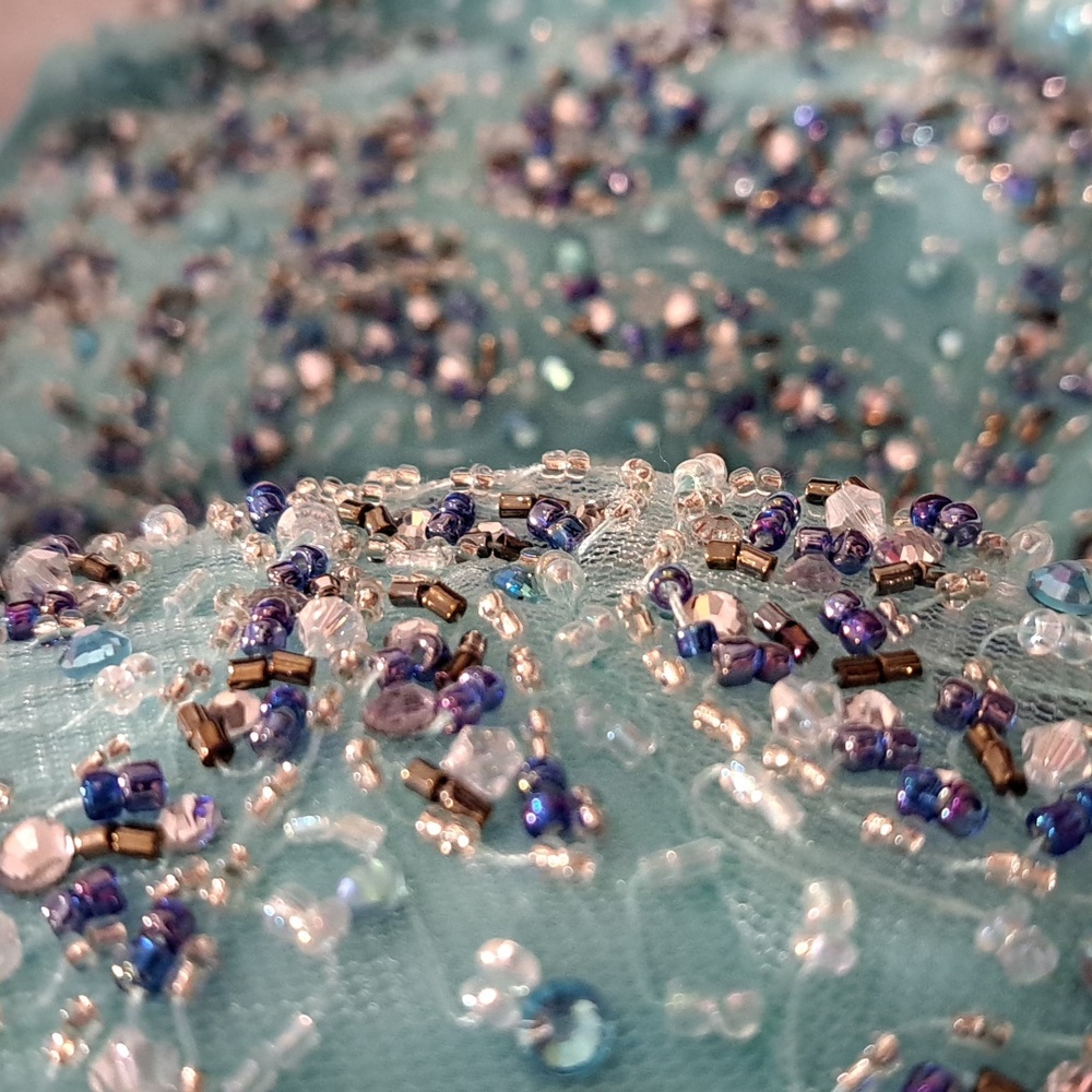 Dave and Johnny Chiffon Beaded Sequins Sheer Panel Cutouts Aqua Dress Size 4 - Picture 5 of 10